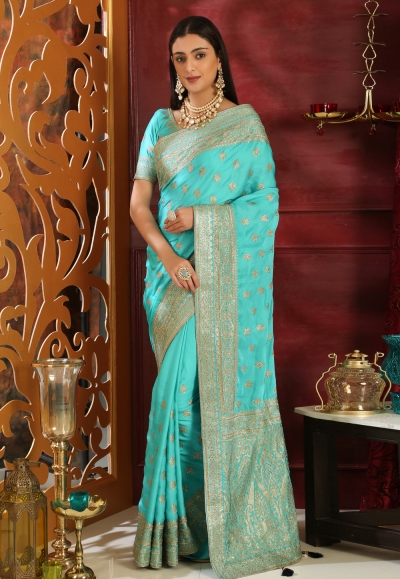 Aqua silk festival wear saree  4118